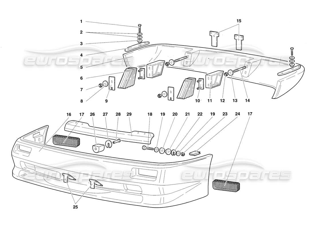 lamborghini diablo sv (1998) bumpers parts diagram