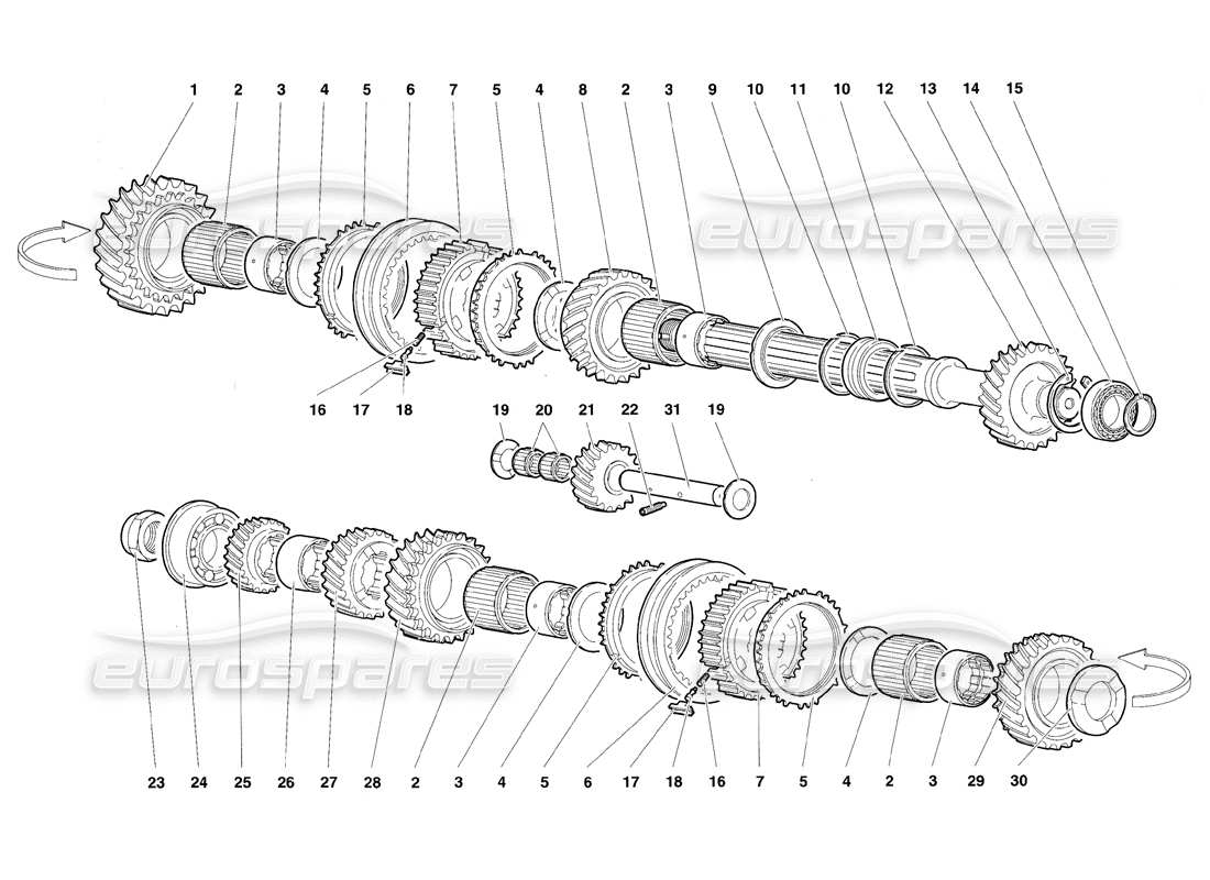 lamborghini diablo sv (1997) driven shaft gears parts diagram