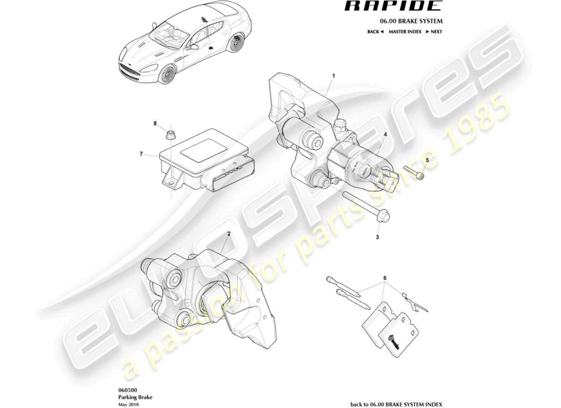 aston martin rapide (2011) parking brake part diagram