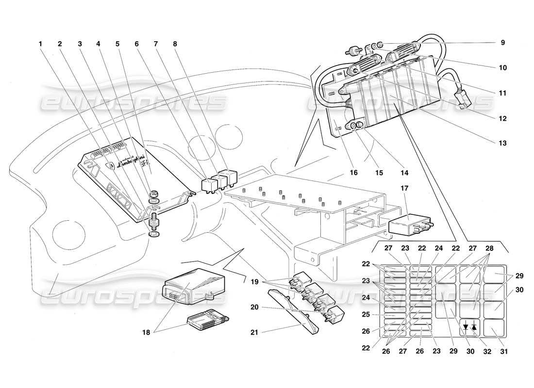 lamborghini diablo sv (1997) electrical system parts diagram