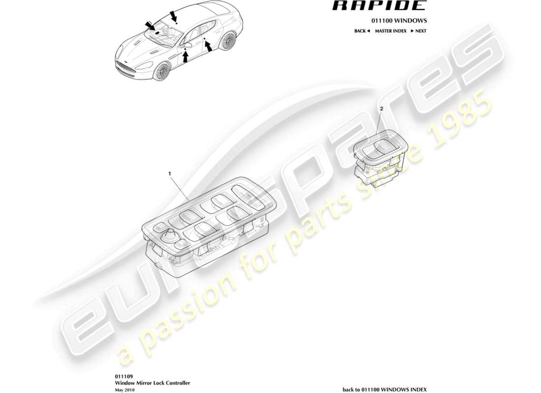 aston martin rapide (2011) window control switch part diagram