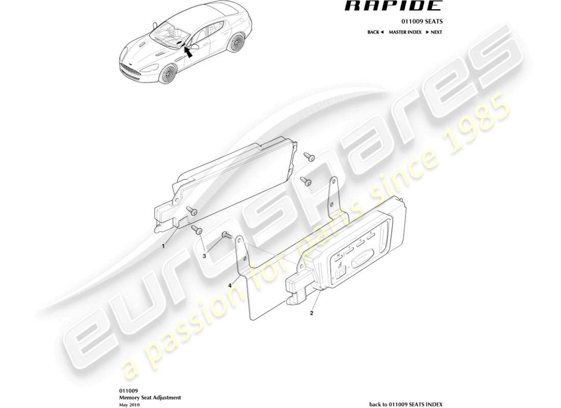 aston martin rapide (2011) front seat adjustment part diagram