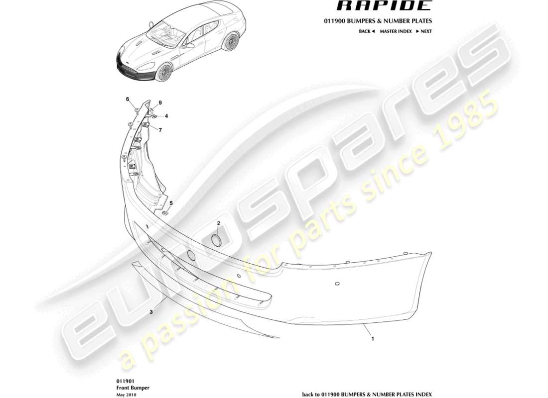 aston martin rapide (2011) front bumper part diagram