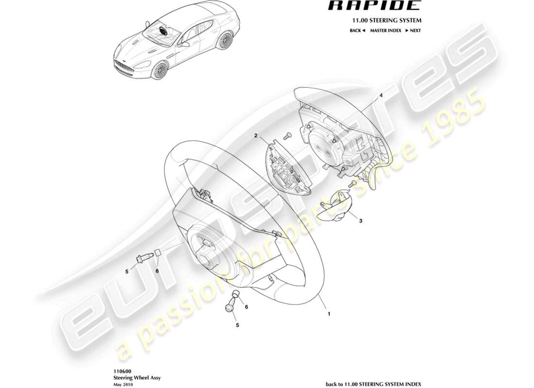 aston martin rapide (2011) steering wheel part diagram