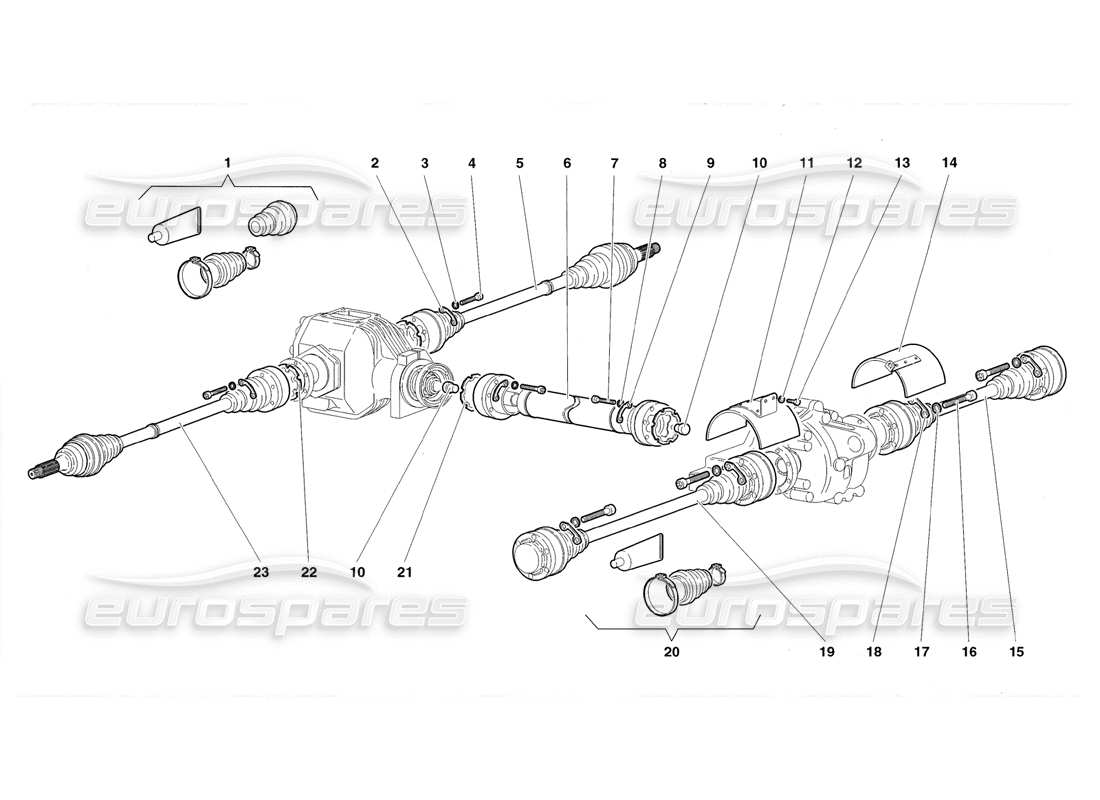 lamborghini diablo roadster (1998) driveshafts and propeller shaft parts diagram