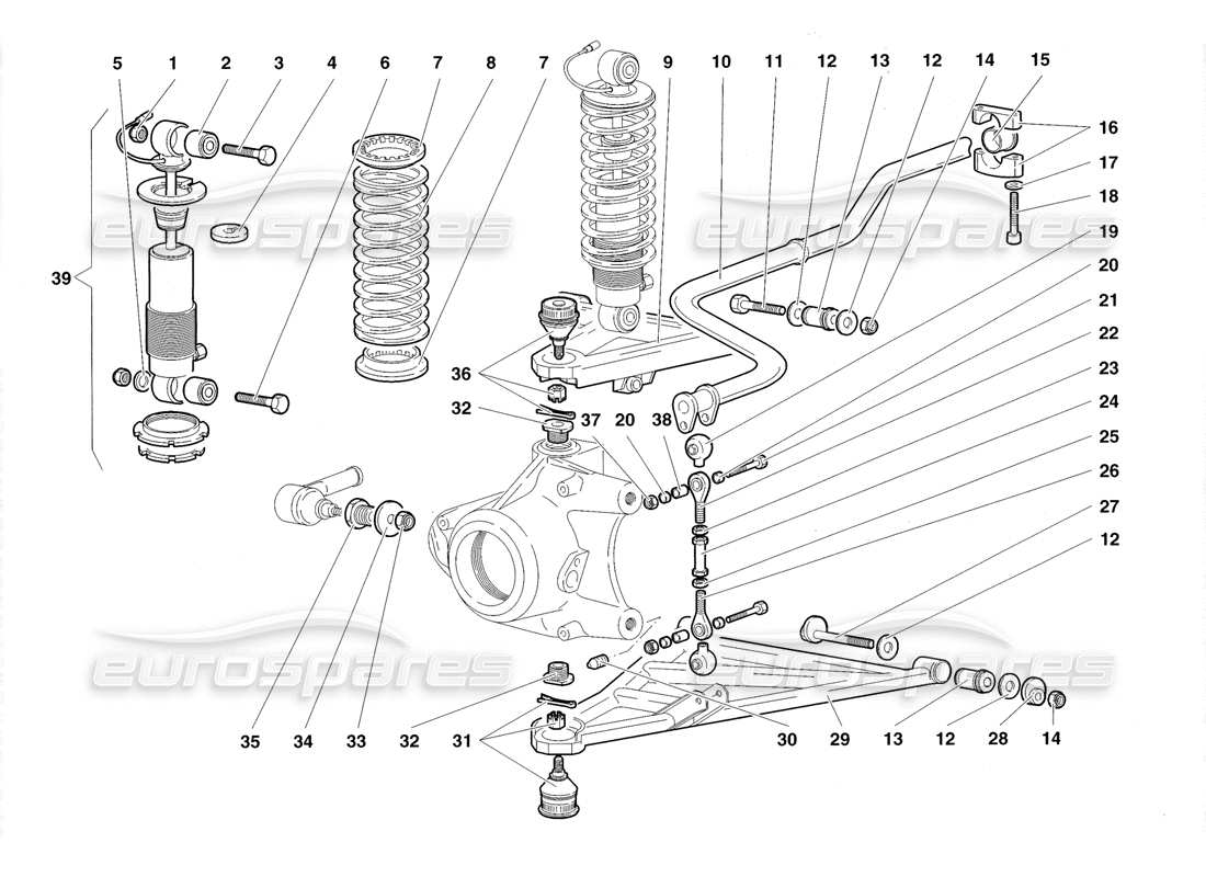 lamborghini diablo roadster (1998) front suspension parts diagram