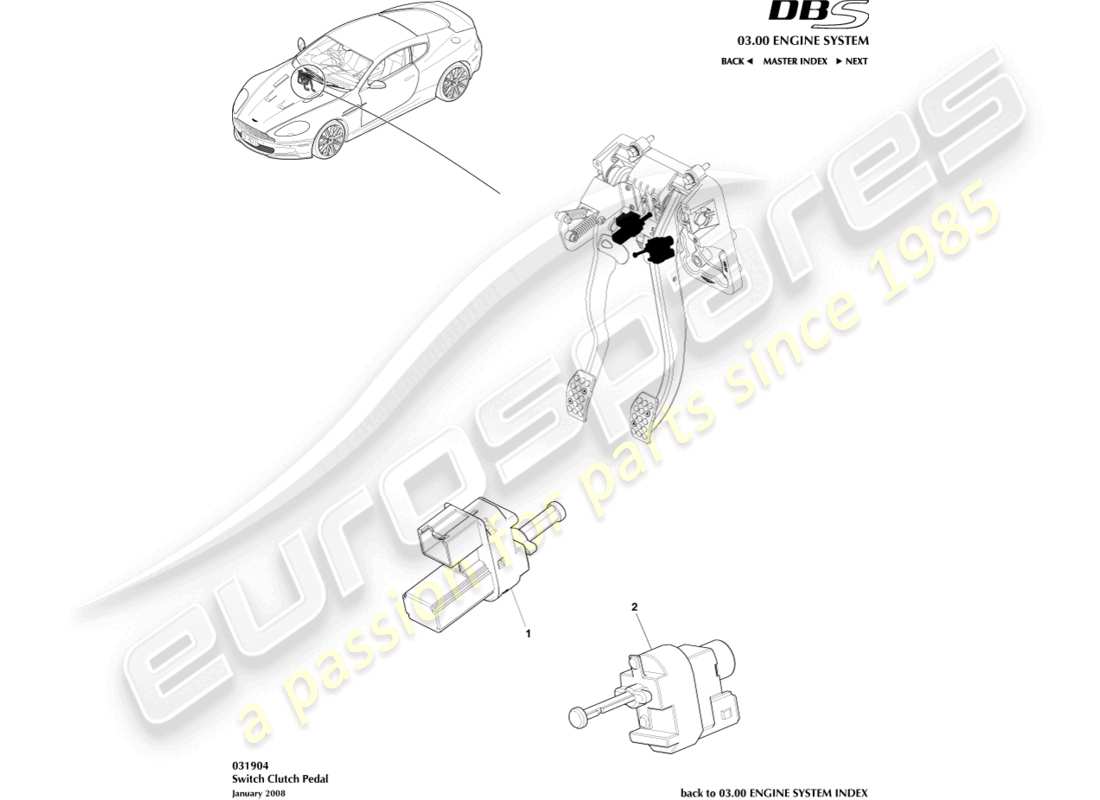 aston martin dbs (2007) clutch pedal switch parts diagram