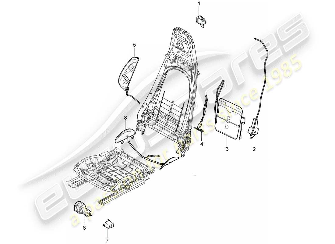 porsche 997 t/gt2 (2007) lumbar support parts diagram