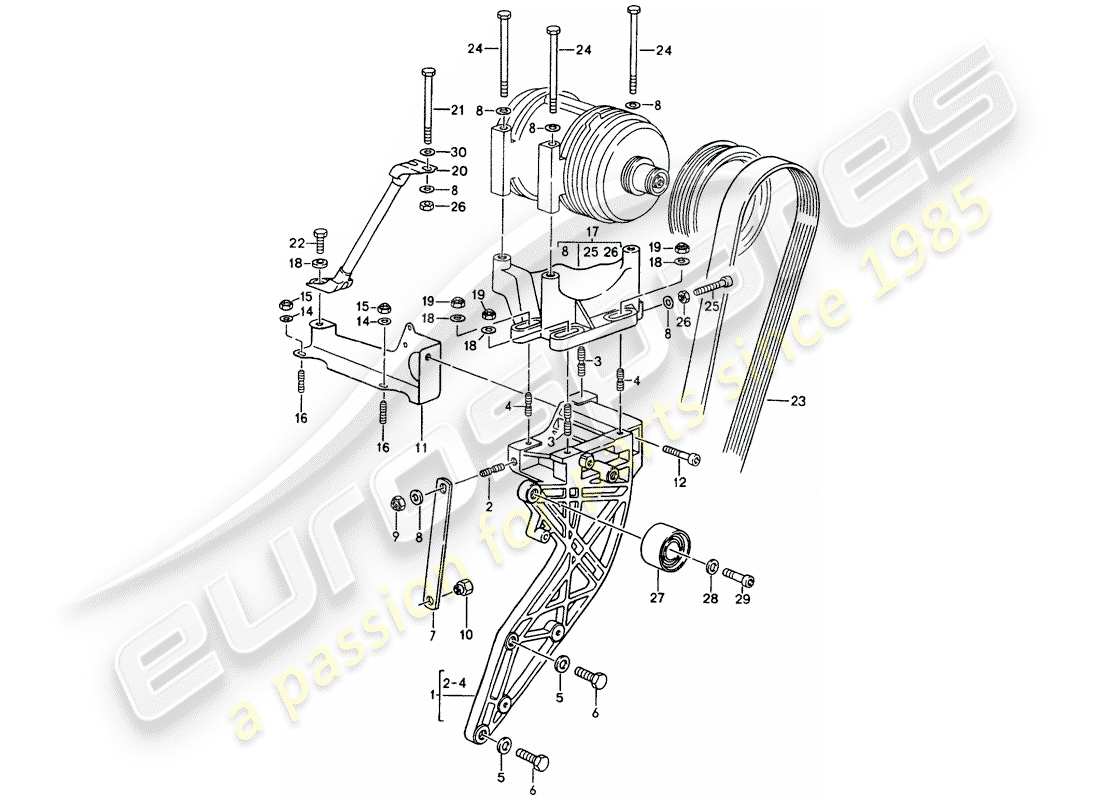 porsche 964 (1990) compressor - mounting - driving mechanism part diagram