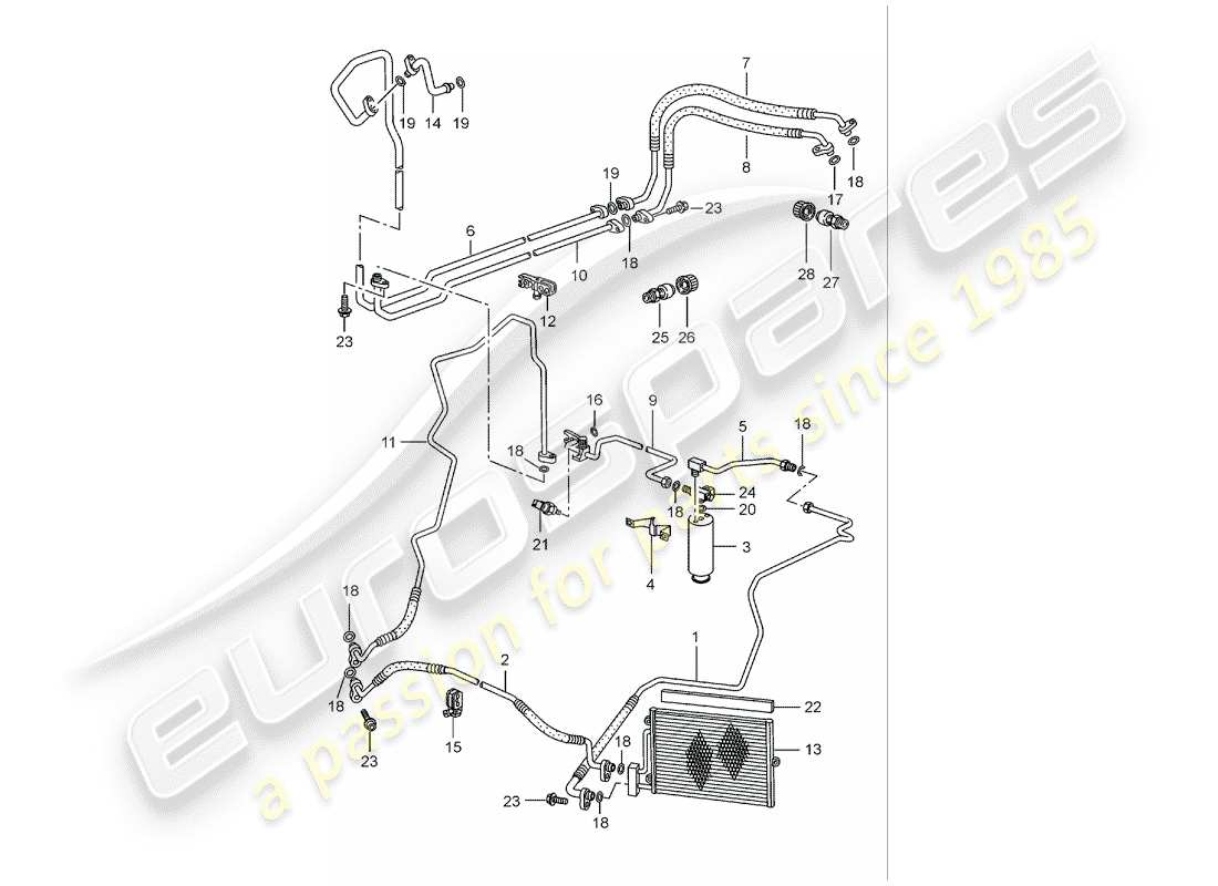 porsche boxster 986 (1999) refrigerant circuit parts diagram