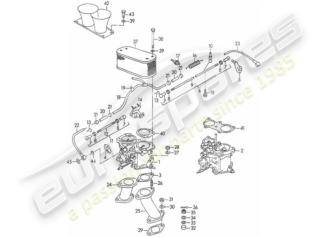 porsche 356/356a (1958) carburetor - solex 40 p ii-4/weber - and - fuel supply line part diagram