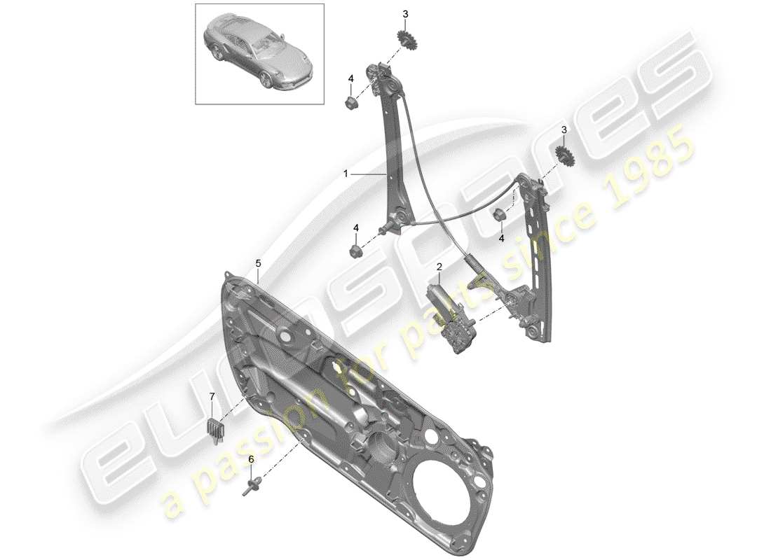 porsche 991 turbo (2014) window regulator parts diagram
