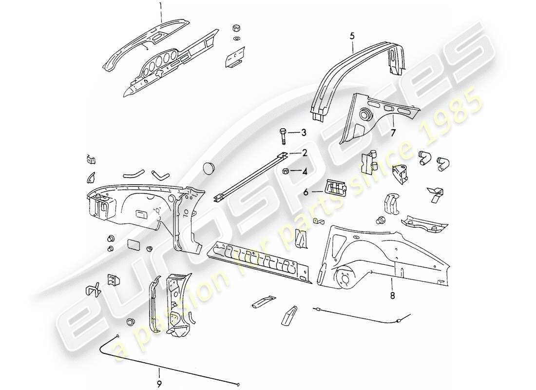 porsche 911 (1973) interior panelling part diagram