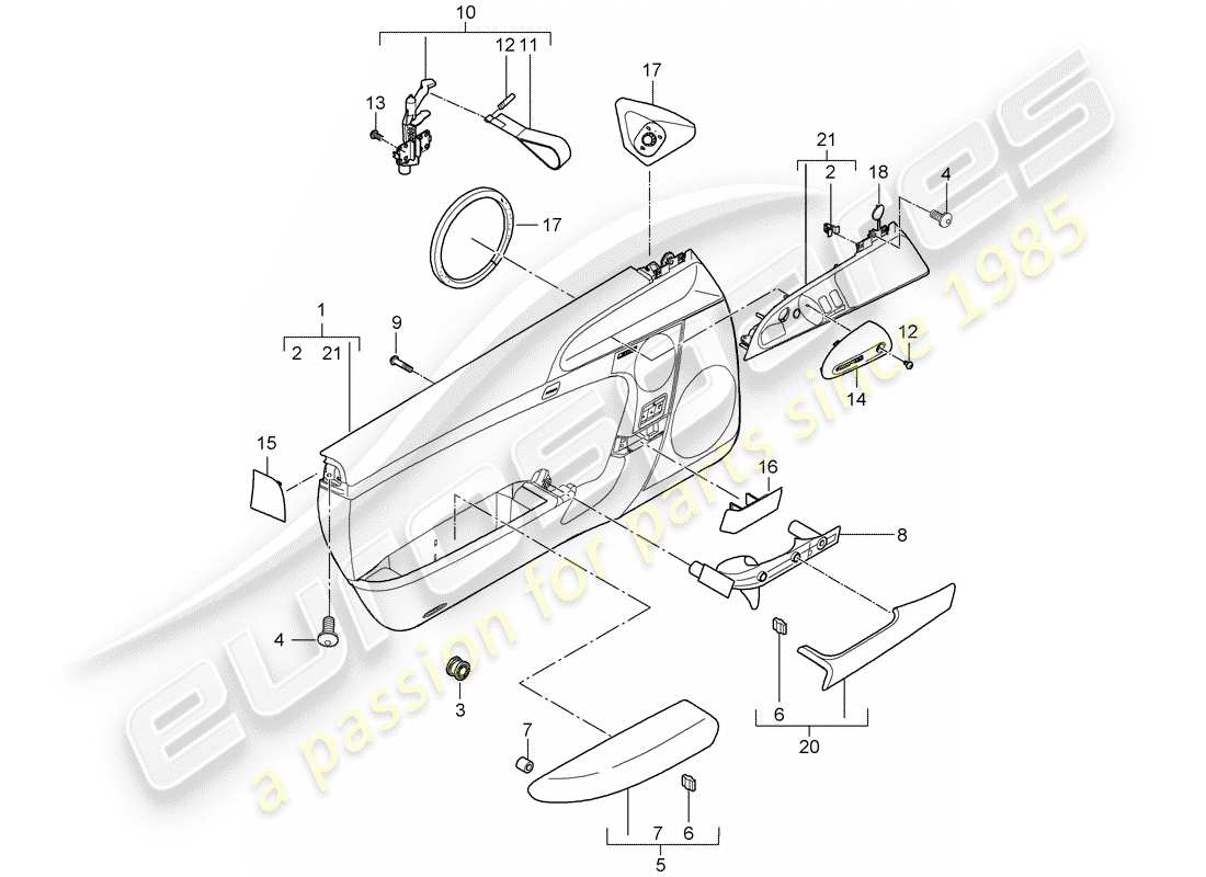 porsche 997 gt3 (2007) door panel parts diagram