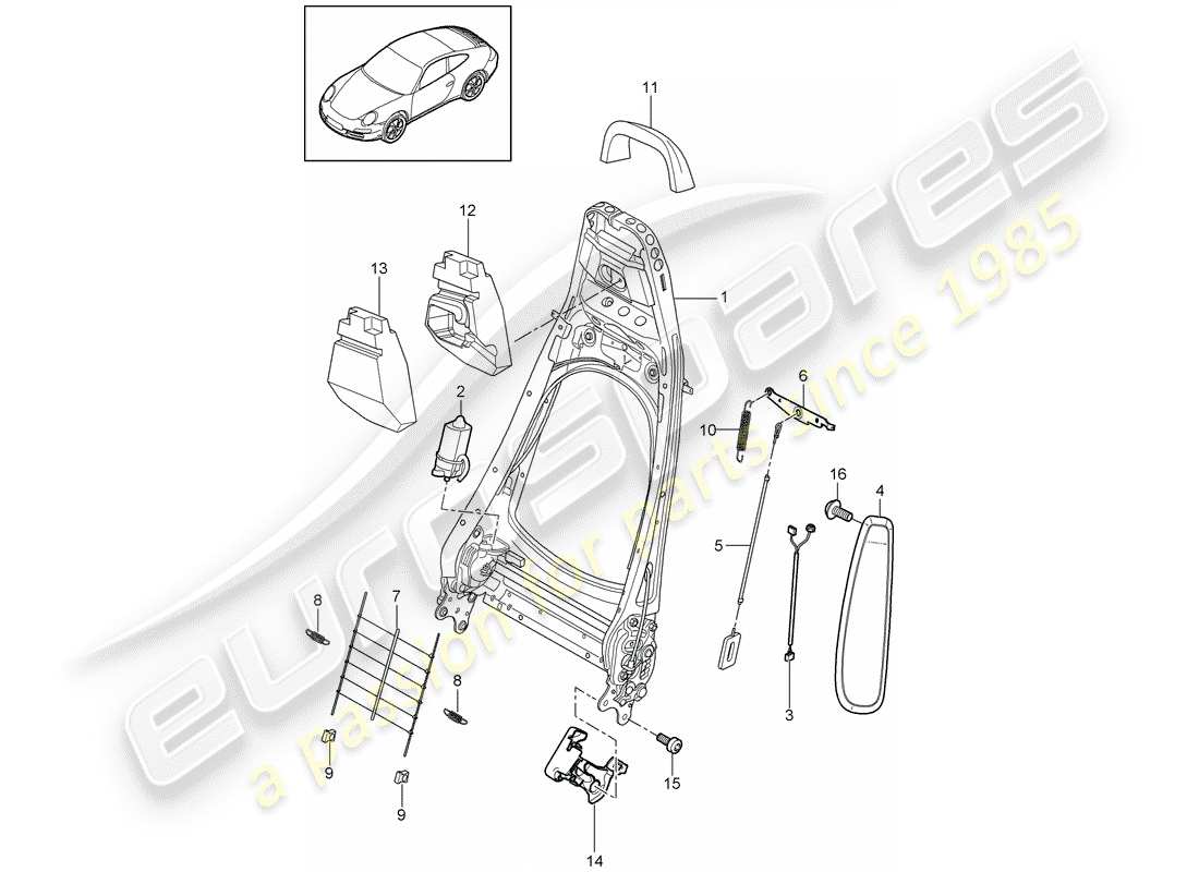 porsche 997 gen. 2 (2012) backrest frame part diagram