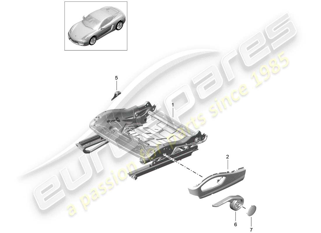 porsche cayman 981 (2014) seat frame parts diagram