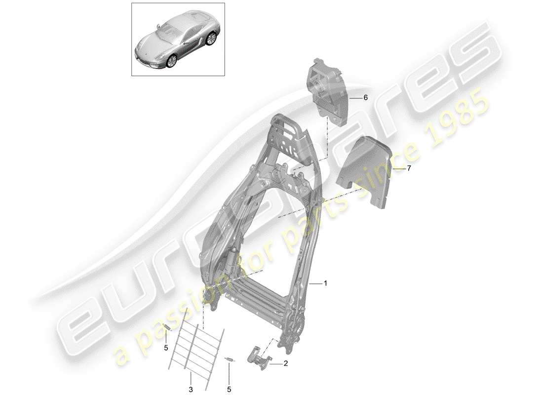porsche cayman 981 (2016) backrest frame part diagram