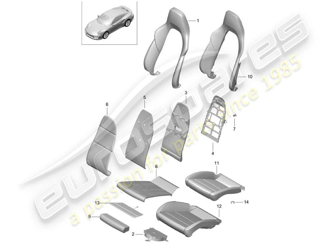 porsche 991 t/gt2rs foam part part diagram