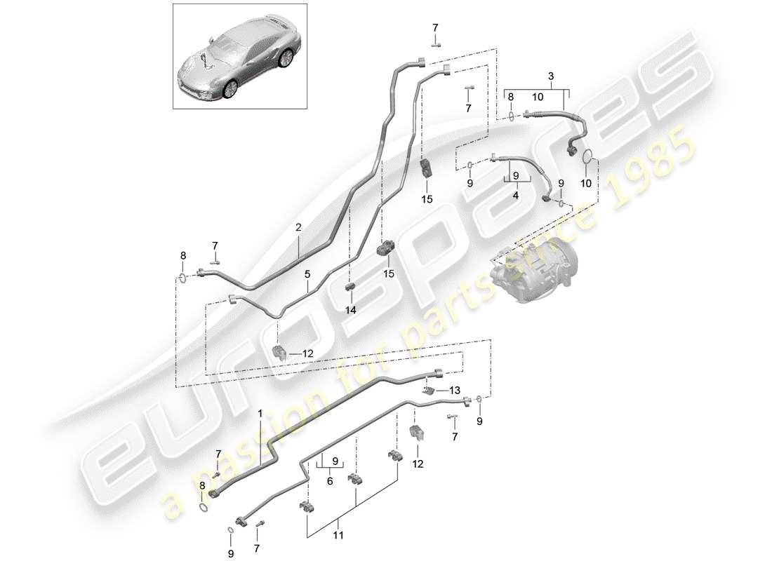 porsche 991 t/gt2rs refrigerant line part diagram