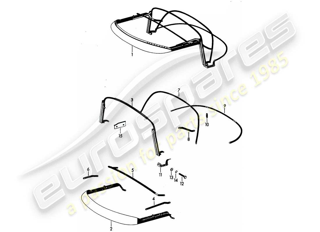 porsche 356b/356c (1960) top frame part diagram