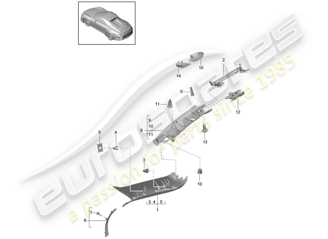 porsche 991r/gt3/rs (2020) a-pillar parts diagram