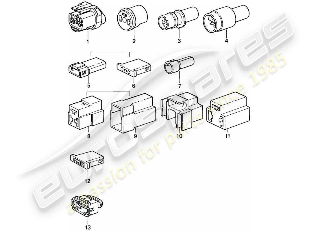 porsche 944 (1988) connector housing - 3-pole parts diagram