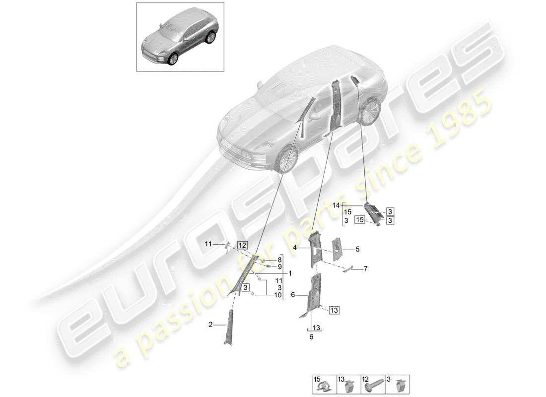 porsche macan (2020) lining, pillar a part diagram