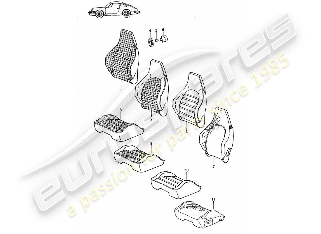 porsche seat 944/968/911/928 (1998) cover - sports seat - d - mj 1987>> - mj 1989 parts diagram