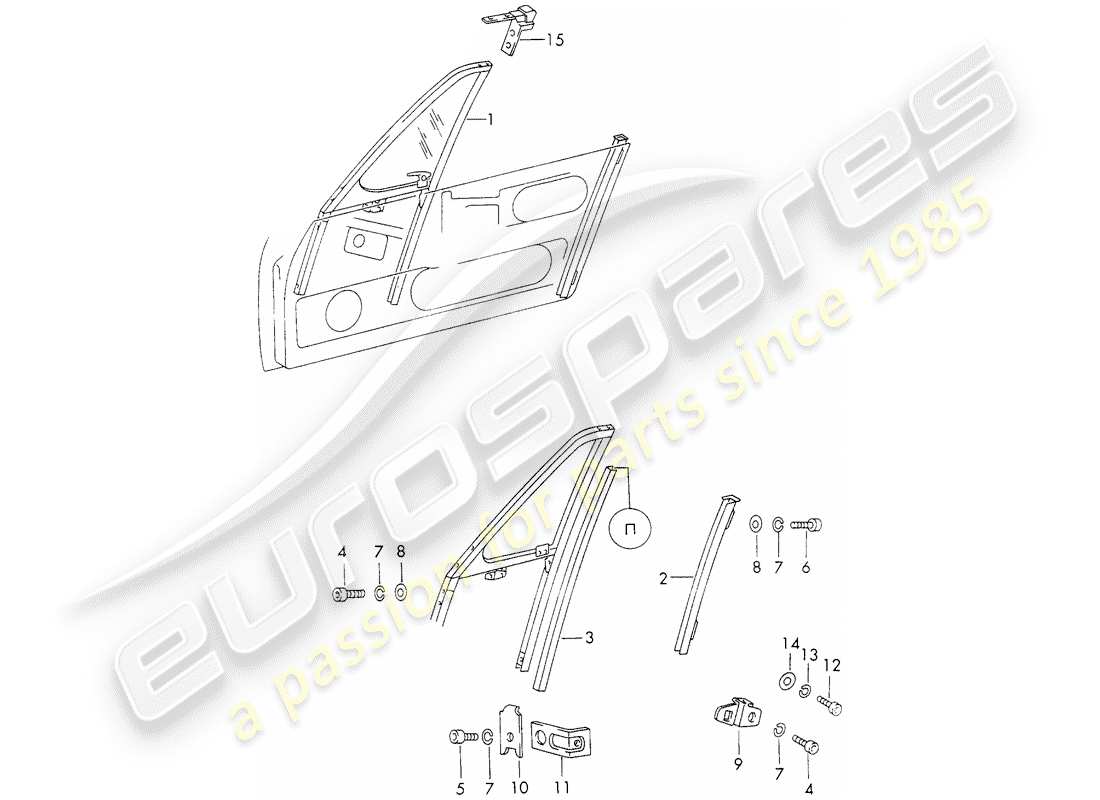 porsche 911 (1973) window frame part diagram