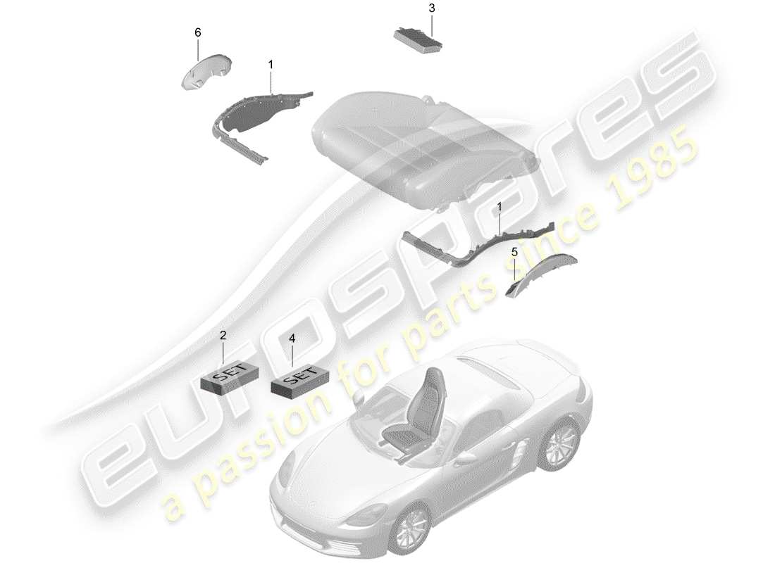 porsche 718 boxster (2019) padding for seat part diagram