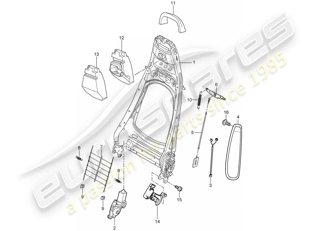 porsche 997 t/gt2 (2007) backrest frame part diagram