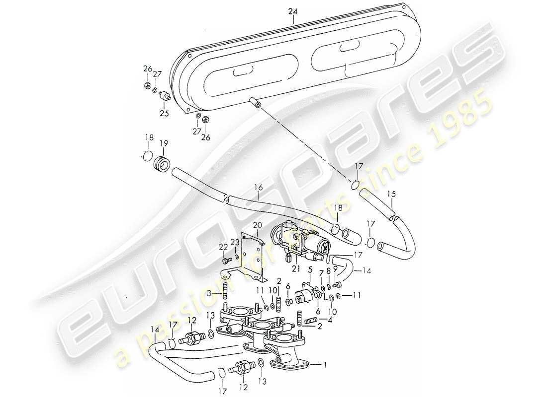 porsche 911 (1973) vacuum system - for - clutch release - d >> - mj 1971 part diagram