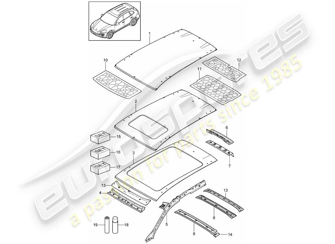 porsche cayenne e2 (2017) roof parts diagram