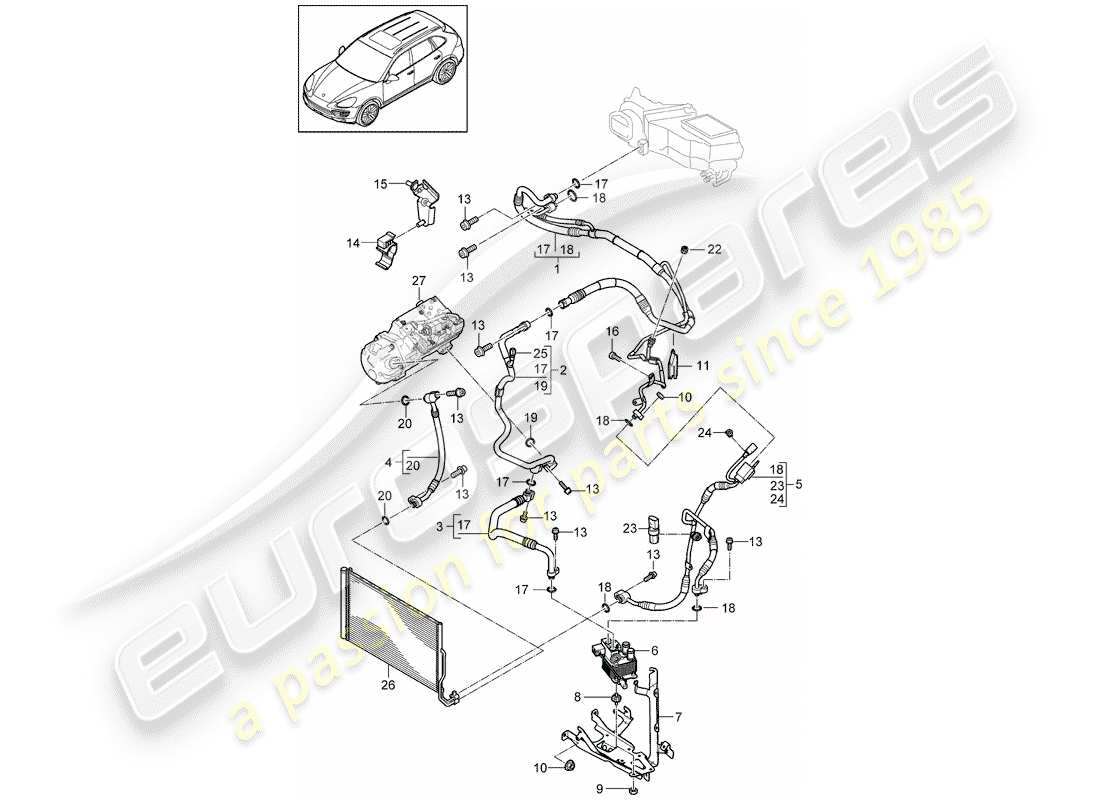 porsche cayenne e2 (2011) refrigerant circuit parts diagram