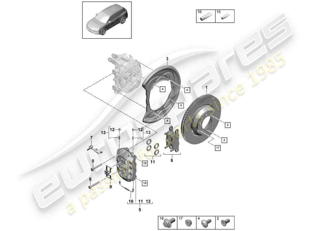 porsche cayenne e3 (2019) disc brakes part diagram