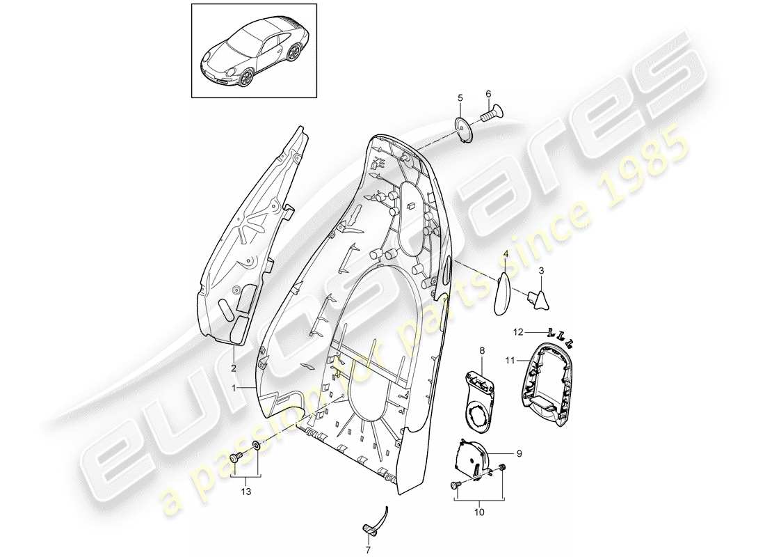 porsche 997 gen. 2 (2011) backrest shell parts diagram