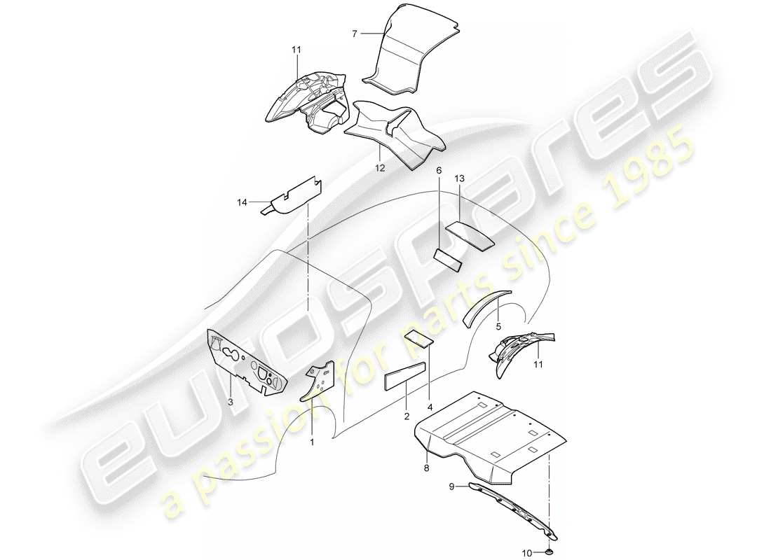 porsche 997 t/gt2 (2007) body shell part diagram