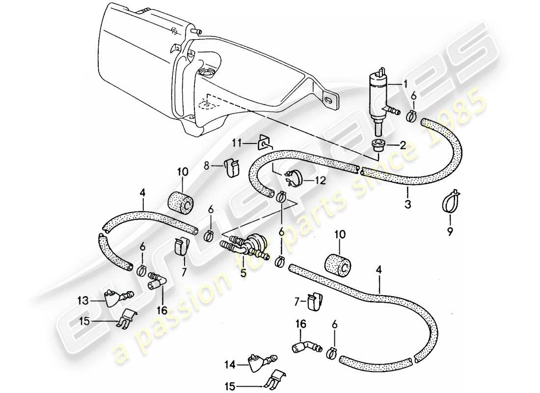 porsche 968 (1994) headlight washer system part diagram