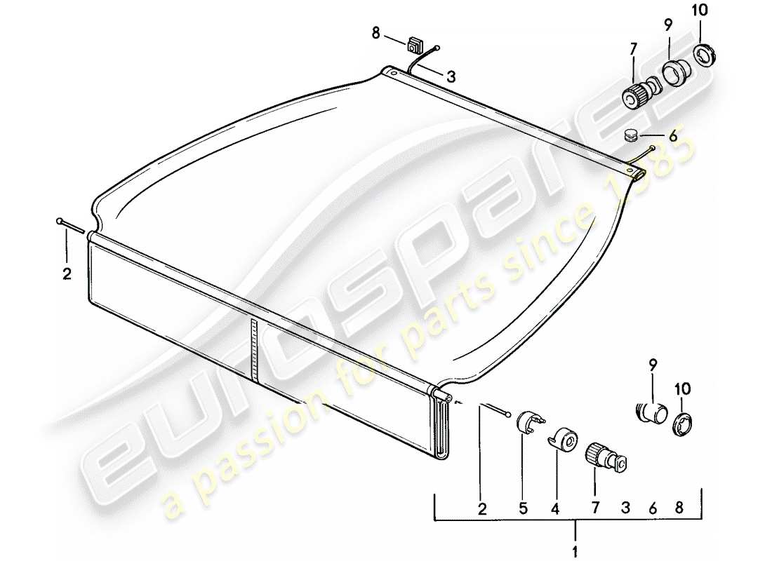 porsche 928 (1985) luggage compartment cover part diagram