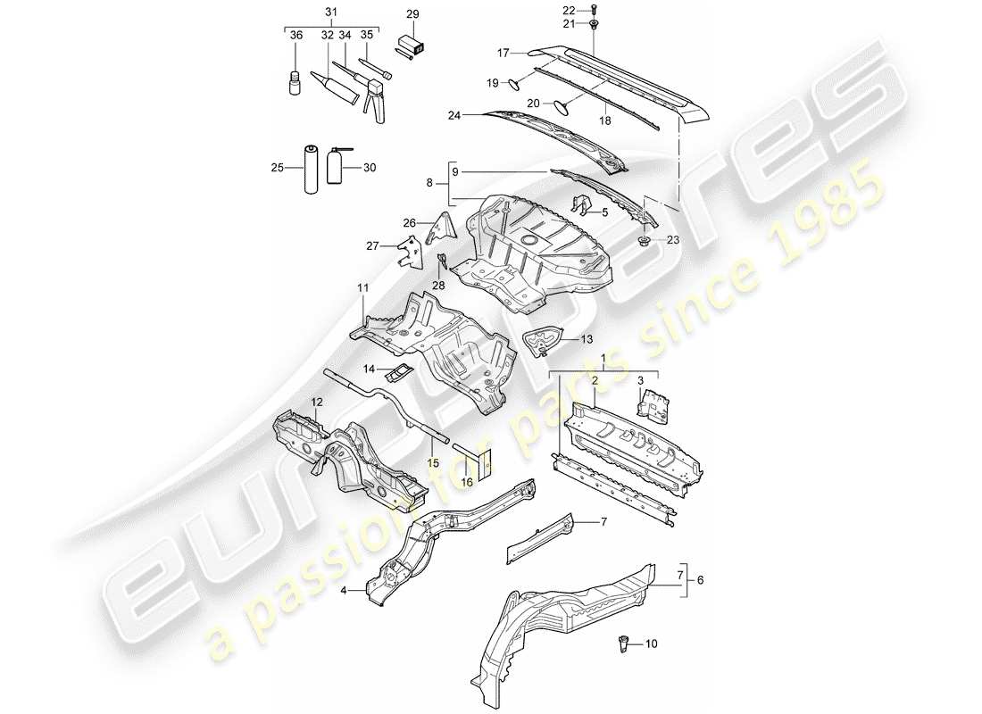 porsche 997 t/gt2 (2007) rear end part diagram