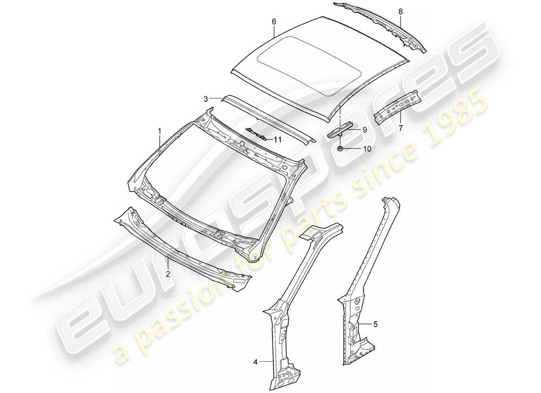 porsche 997 t/gt2 (2007) cowl part diagram