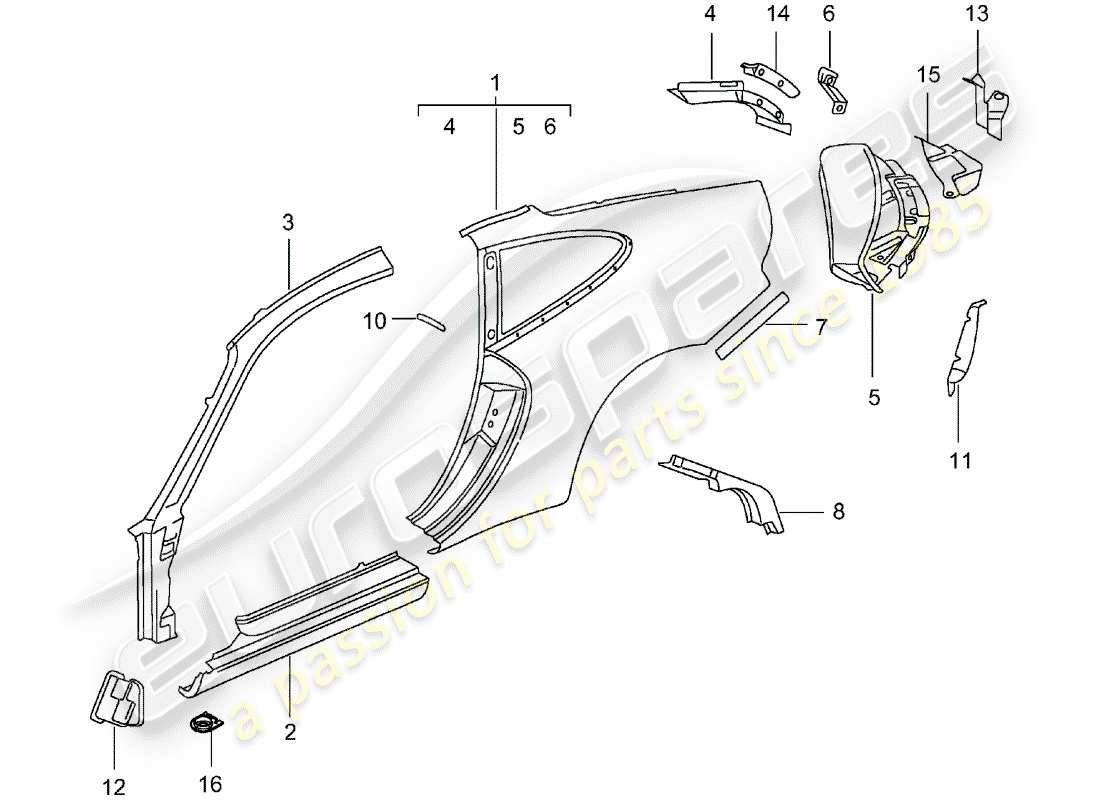 porsche 996 gt3 (2003) side panel part diagram