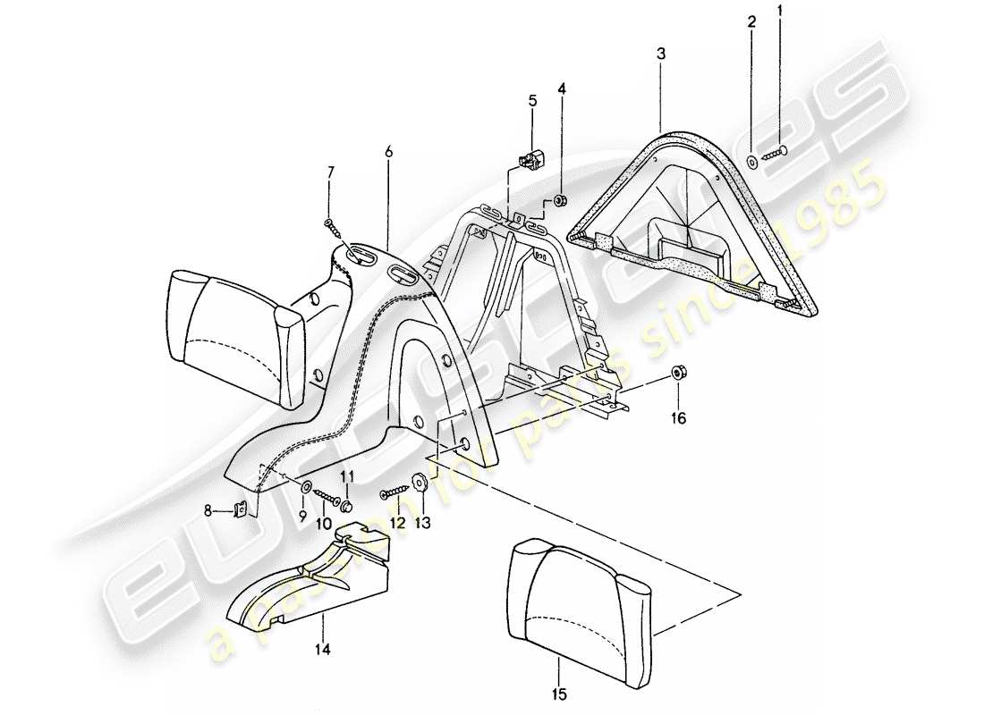 porsche seat 944/968/911/928 (1986) emergency seat backrest - system - with: - 3-point automat. seat belt - d - mj 1994>> - mj 1998 parts diagram