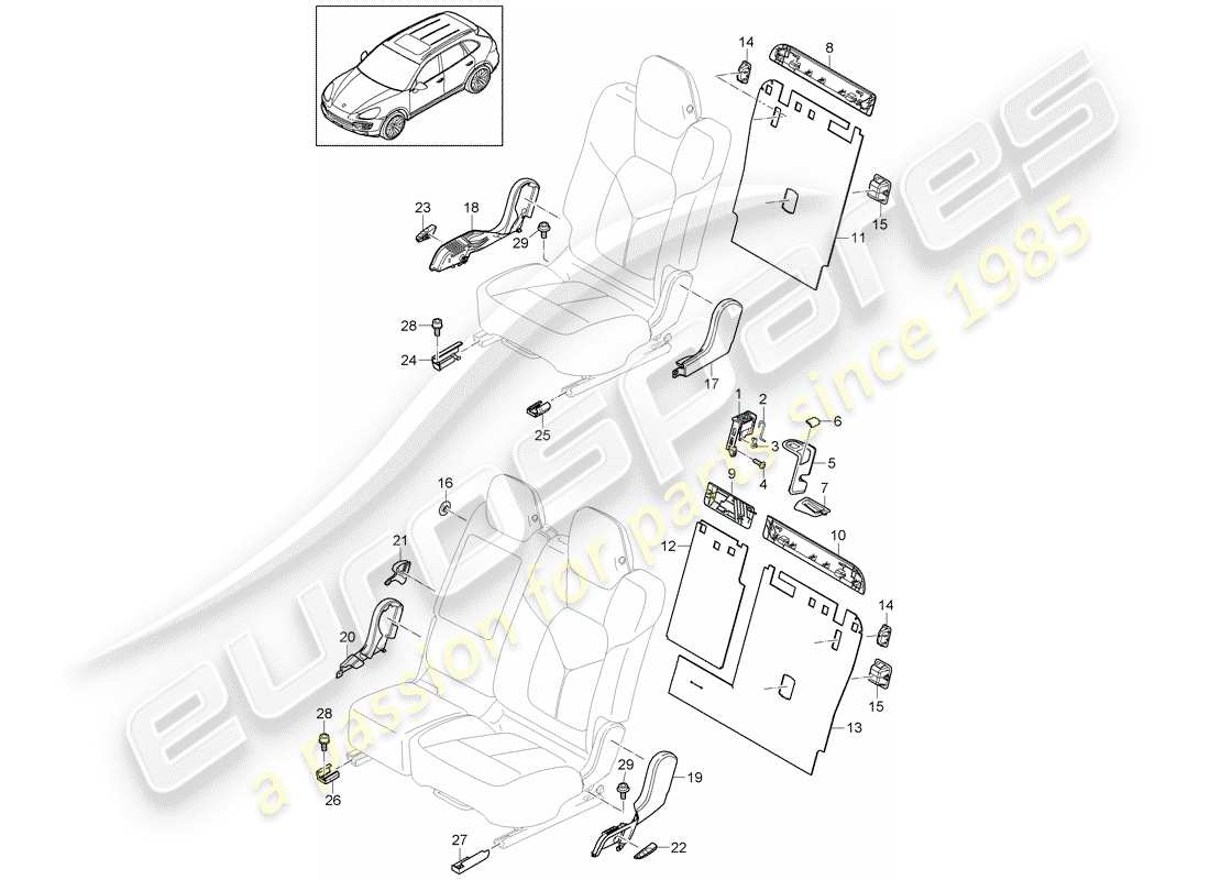 porsche cayenne e2 (2011) back seat backrest part diagram