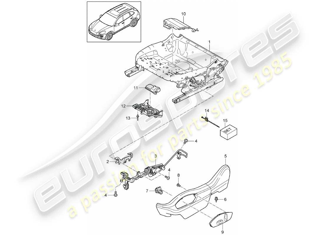 porsche cayenne e2 (2014) seat frame part diagram