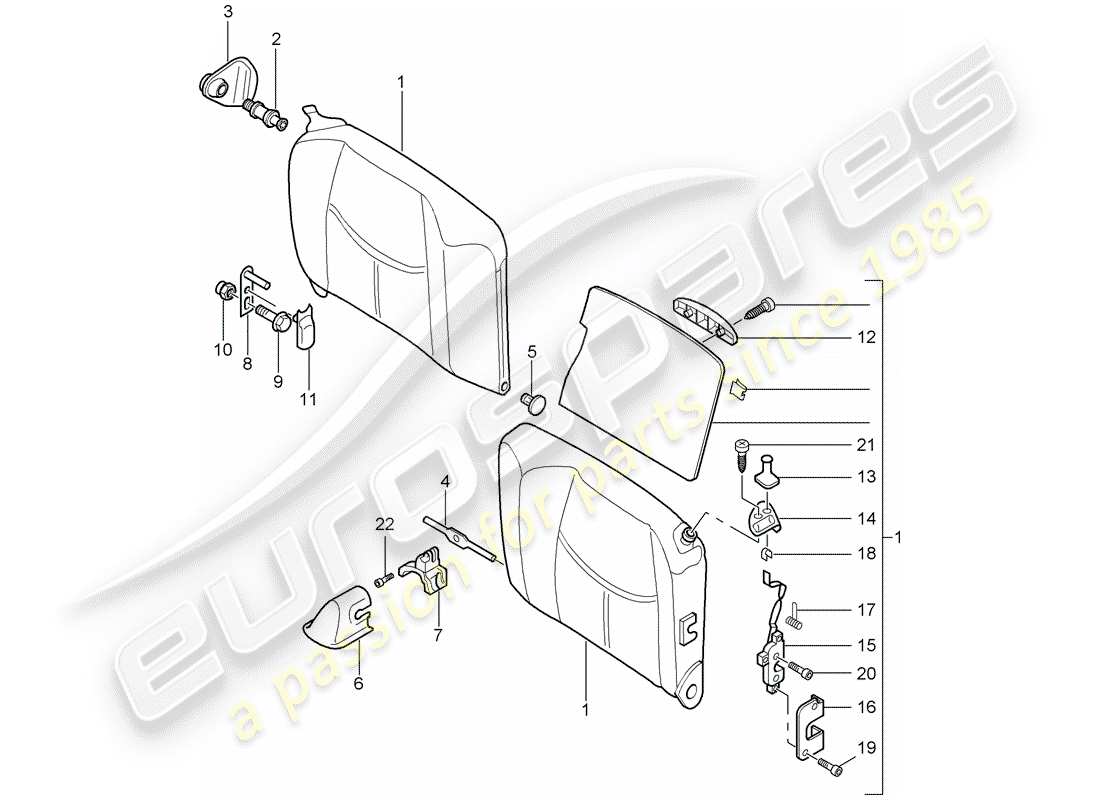 porsche 997 t/gt2 (2007) emergency seat backrest part diagram