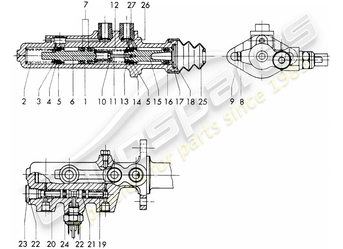 porsche 911/912 (1967) brake master cylinder - $ 19,05 - with: - warning function - single parts - d - mj 1969>> - mj 1969 part diagram