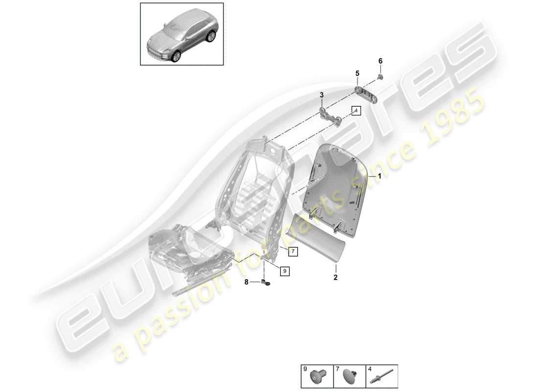 porsche macan (2020) backrest shell part diagram