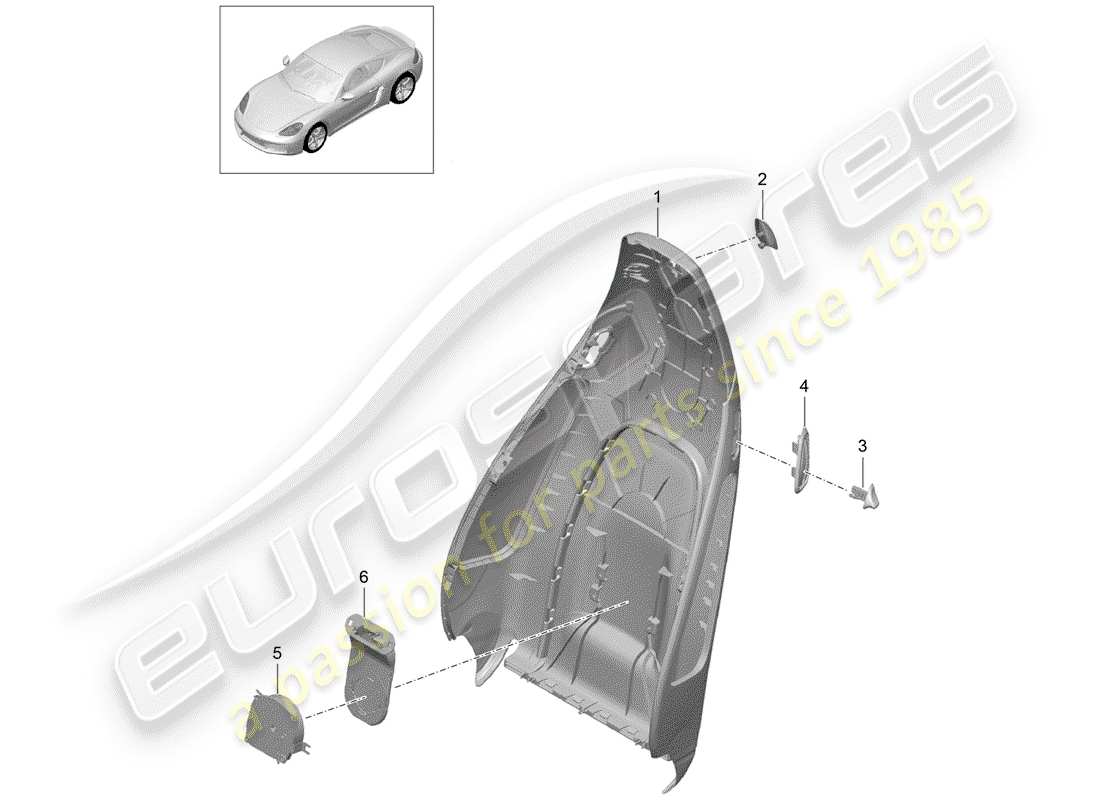 porsche 718 cayman (2019) backrest shell part diagram