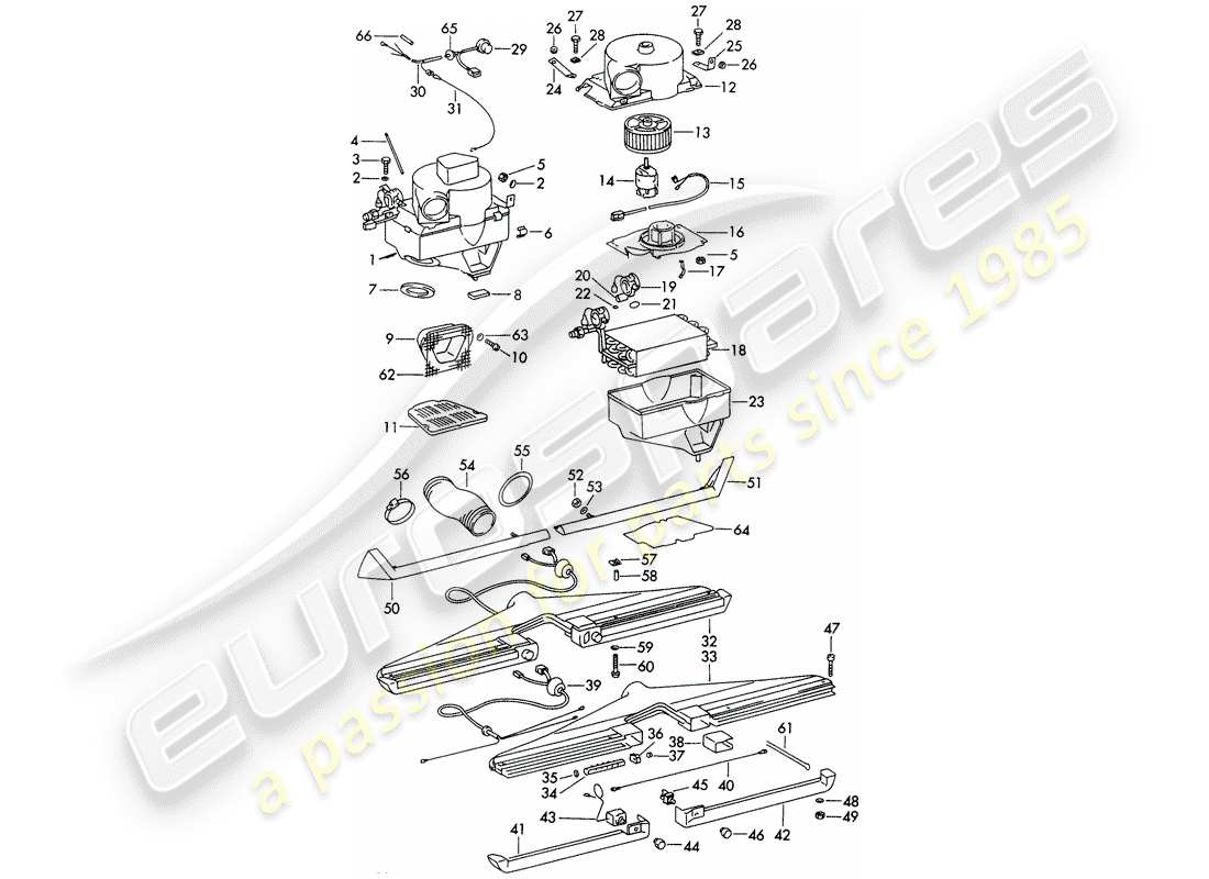 porsche 911 (1972) air conditioner - evaporator housing - complete - with: - air duct - not for: - (usa) part diagram